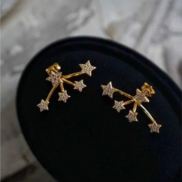 Celestial Silver and Gold Star Earrings - Picture 3 of 3